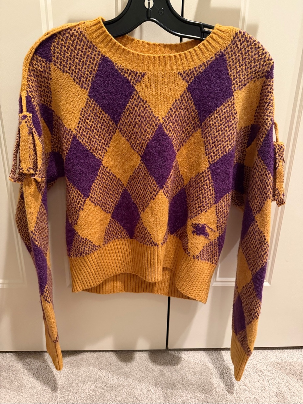 Burberry Gold & Purple Argyle Crewneck Sweater